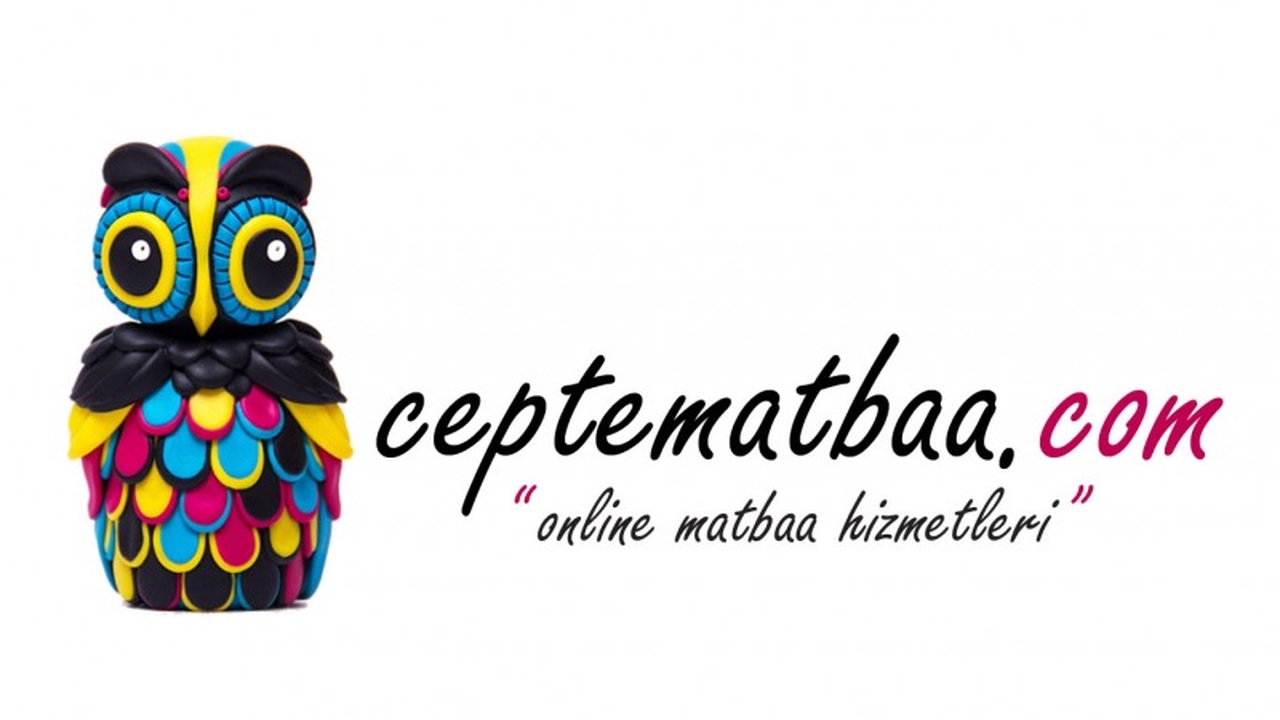 Cepte Matbaa adlı online matbaa sitesinin baykuşlu logosu ve sloganı