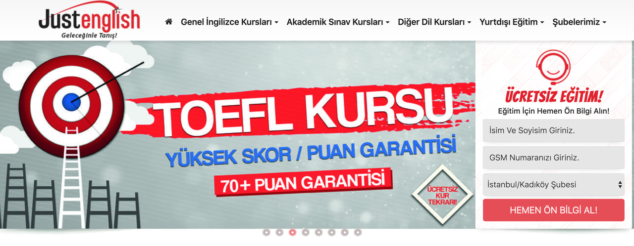 Ankara İngilizce kursları listesinde yer alan Just English dil okulunun web sitesi görseli