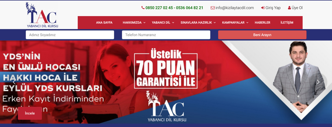 TAC Yabancı Dil Kursu'nun sınava yönelin İngilizce programını tanıtan anasayfa görseli