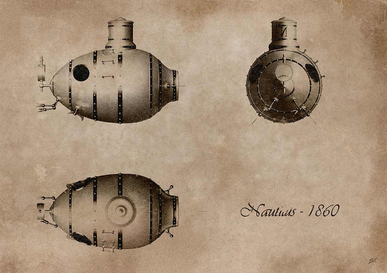 eski bir denizaltının kağıt üzerindeki tasarımı